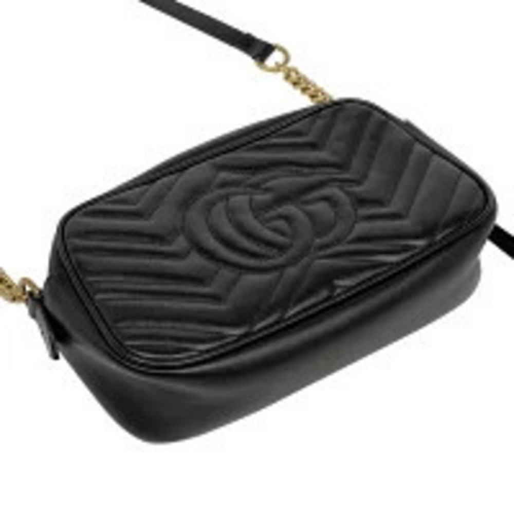 Gucci Chain Marmont Quilted GG Crossbody Leather Black Shoulder Bag